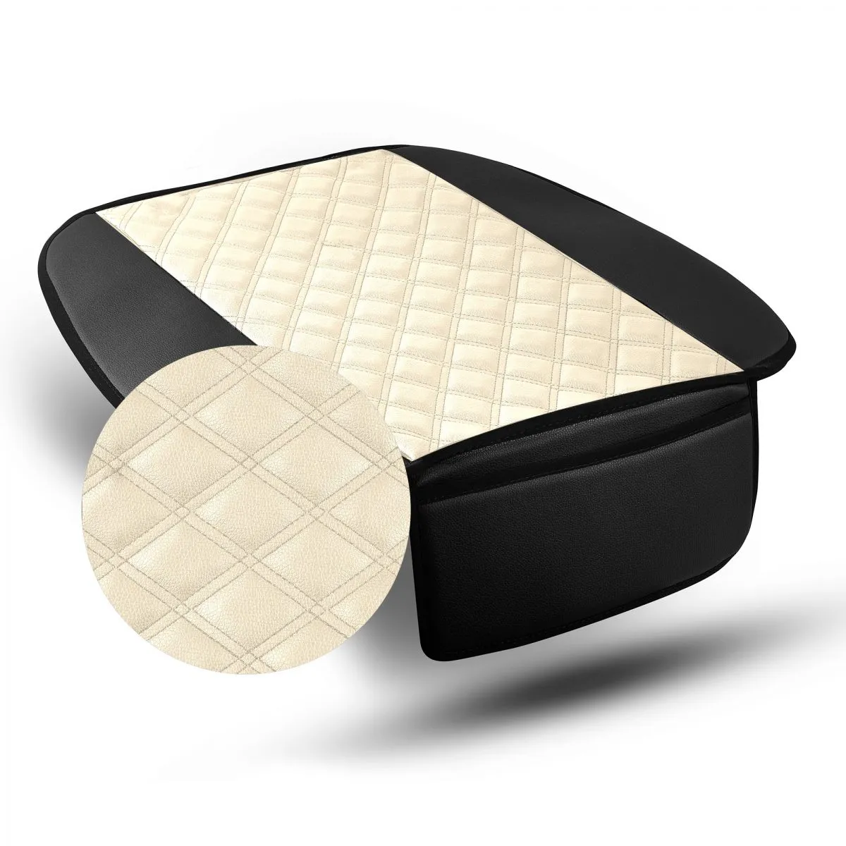Faux Leather Seat Cushion Pad w/ Front Pocket - Front Set Beige