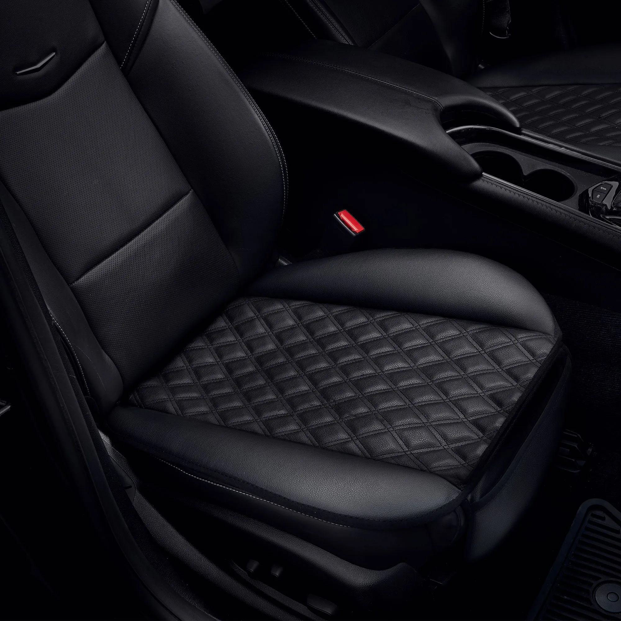 Faux Leather Seat Cushion Pad w/ Front Pocket - Front Set Black