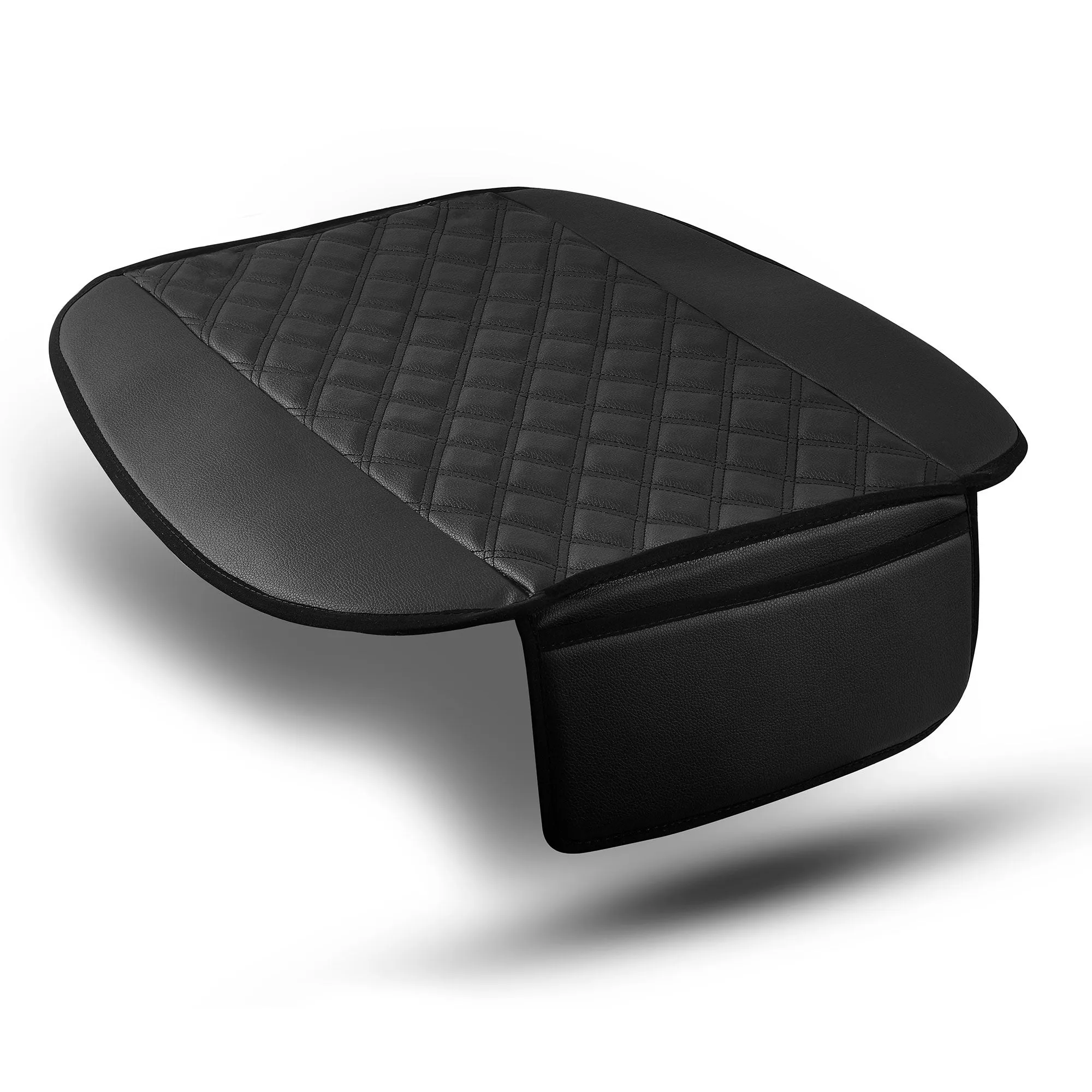 Faux Leather Seat Cushion Pad w/ Front Pocket - Front Set Black