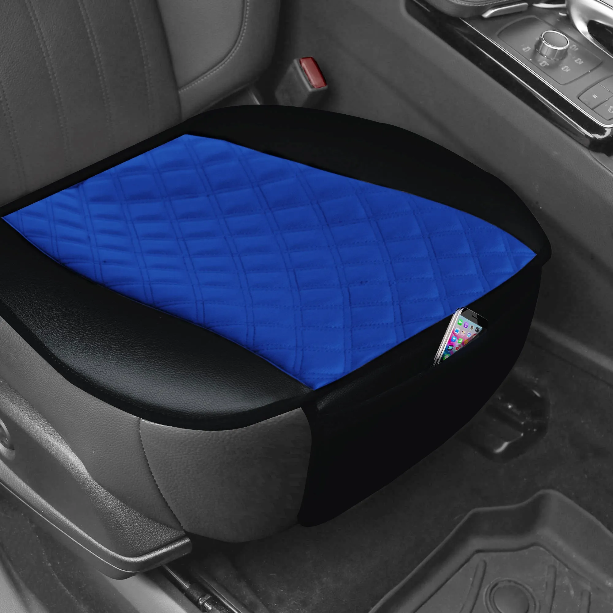 Faux Leather Seat Cushion Pad w/ Front Pocket - Front Set Blue