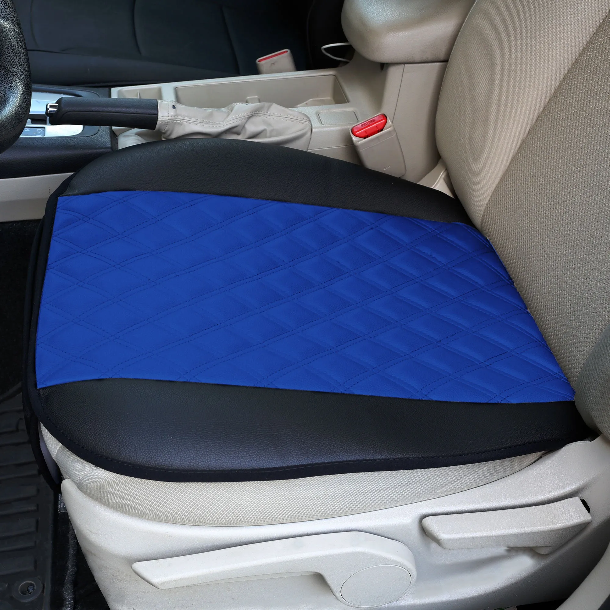 Faux Leather Seat Cushion Pad w/ Front Pocket - Front Set Blue