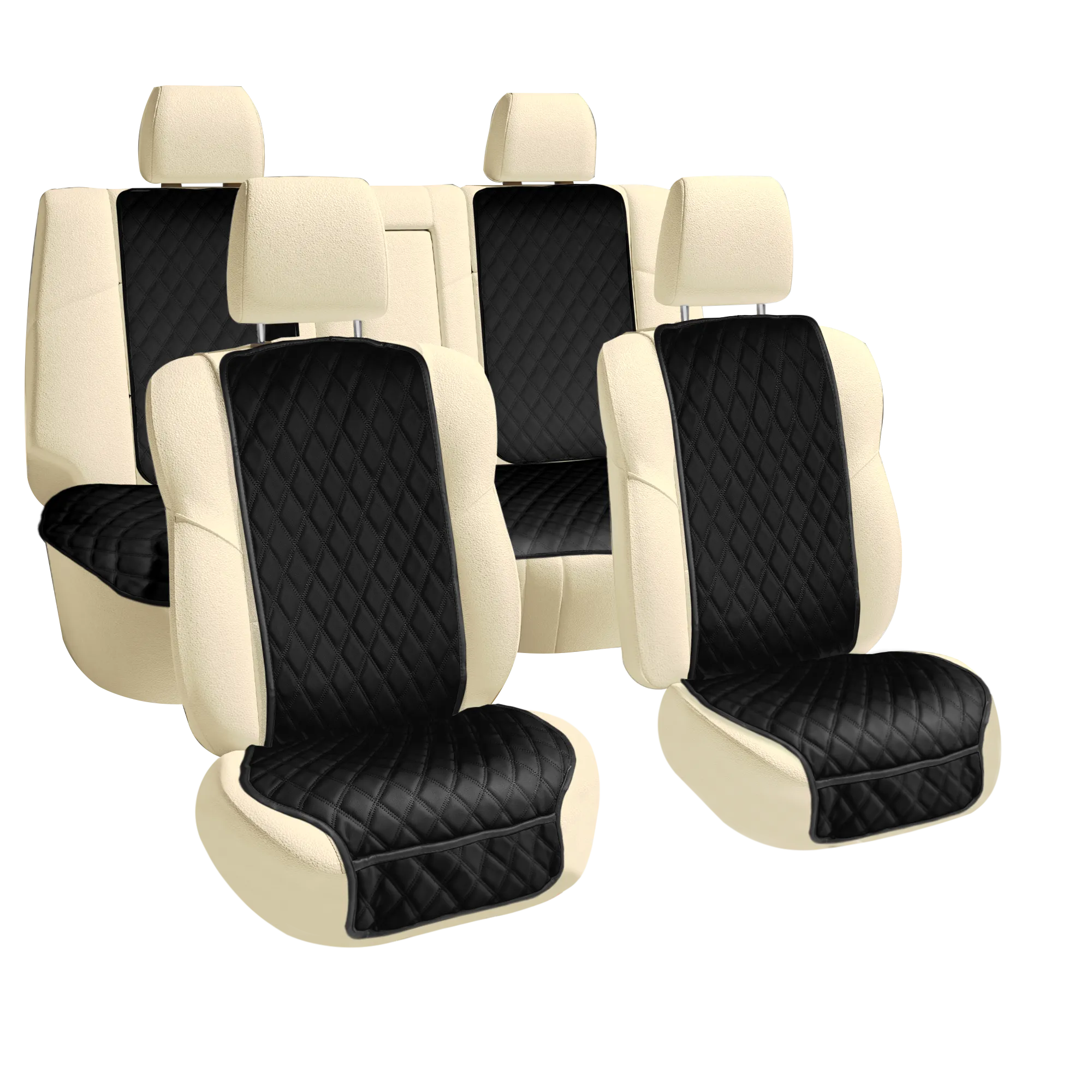 Faux Leather Seat Protectors - Full Set - Solid Black