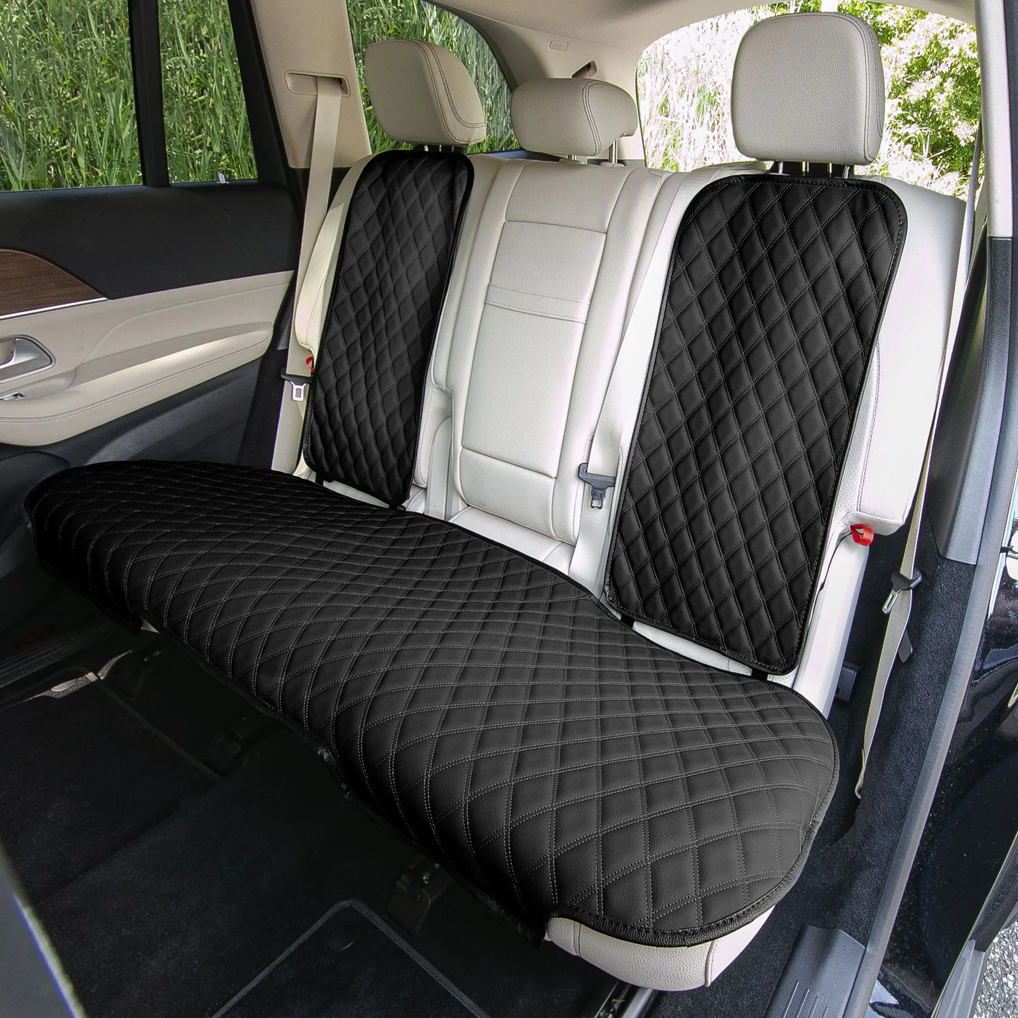Faux Leather Seat Protectors - Full Set - Solid Black