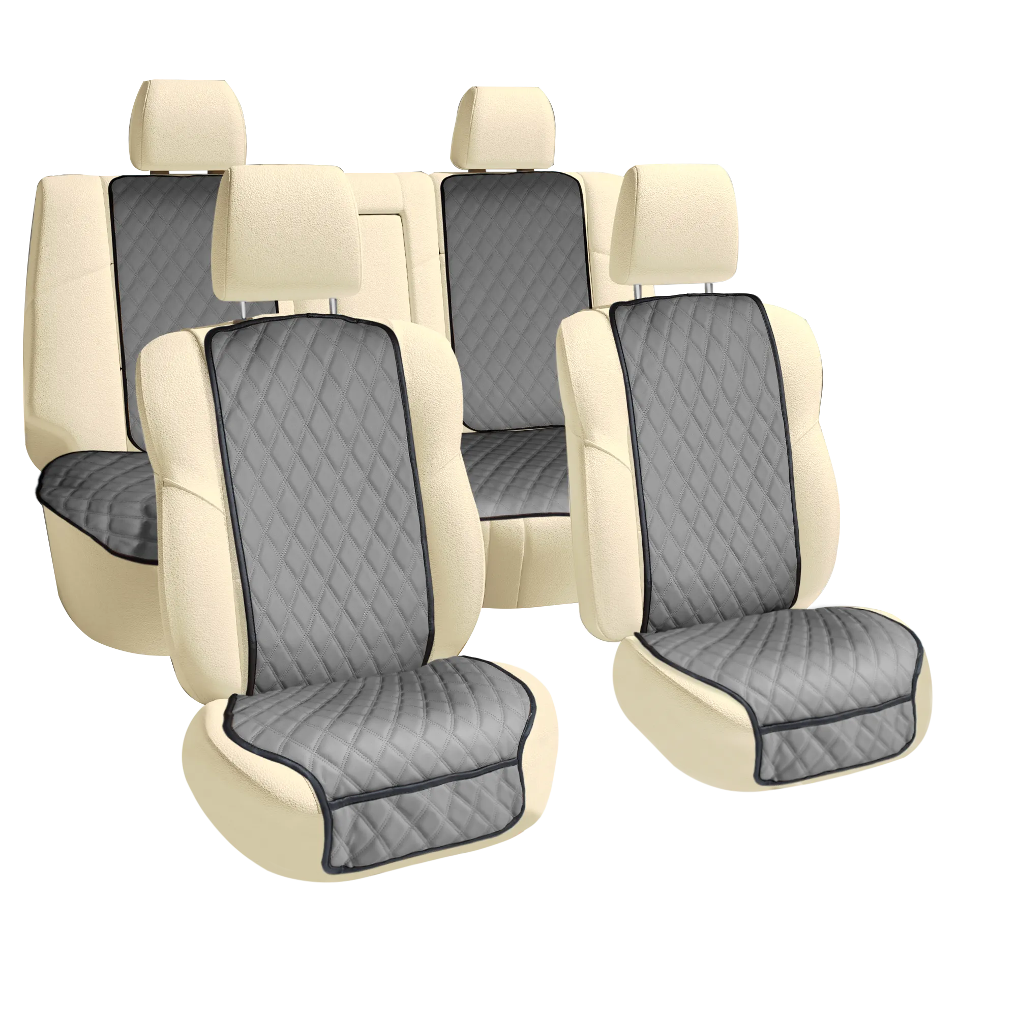 Faux Leather Seat Protectors - Full Set - Solid Gray