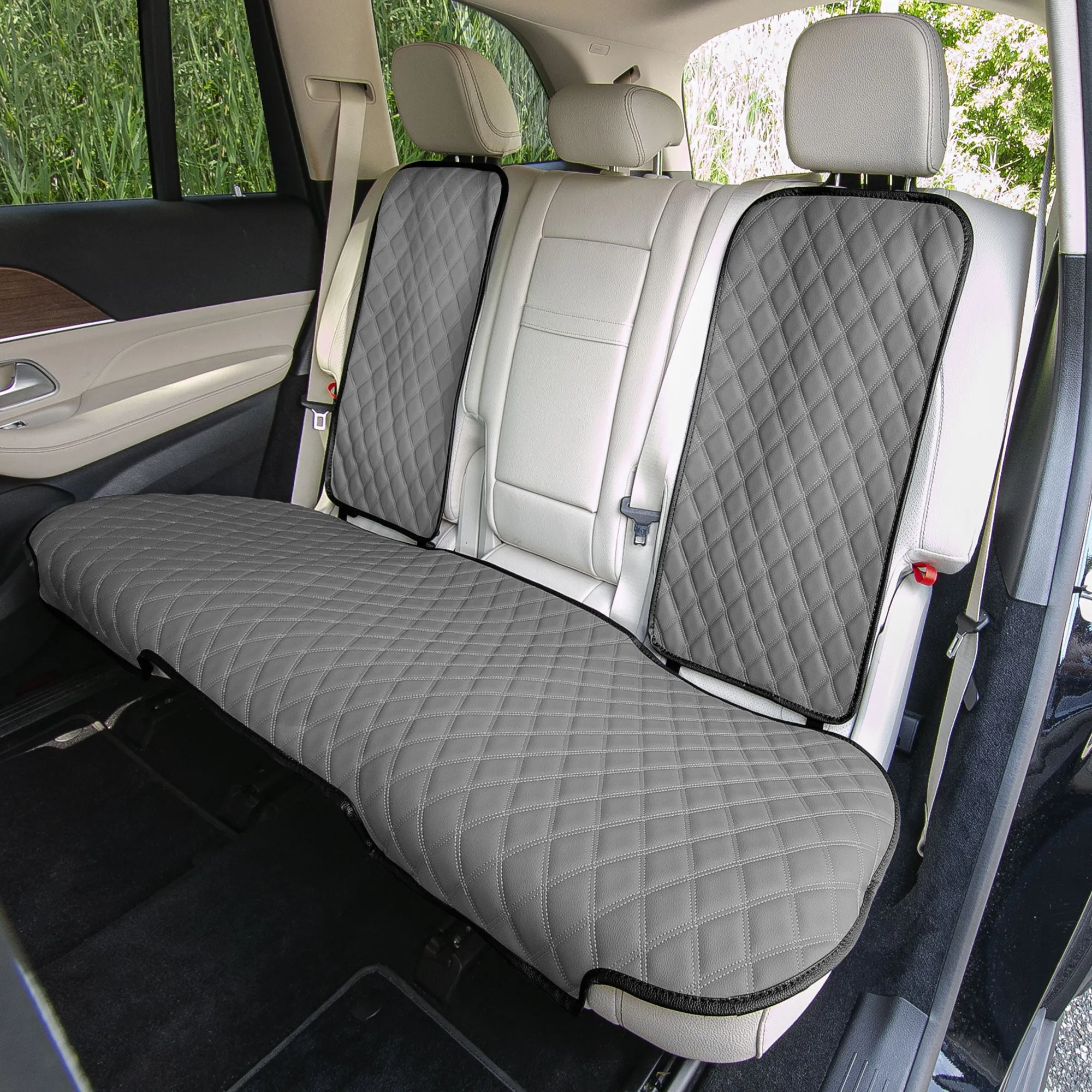 Faux Leather Seat Protectors - Full Set - Solid Gray