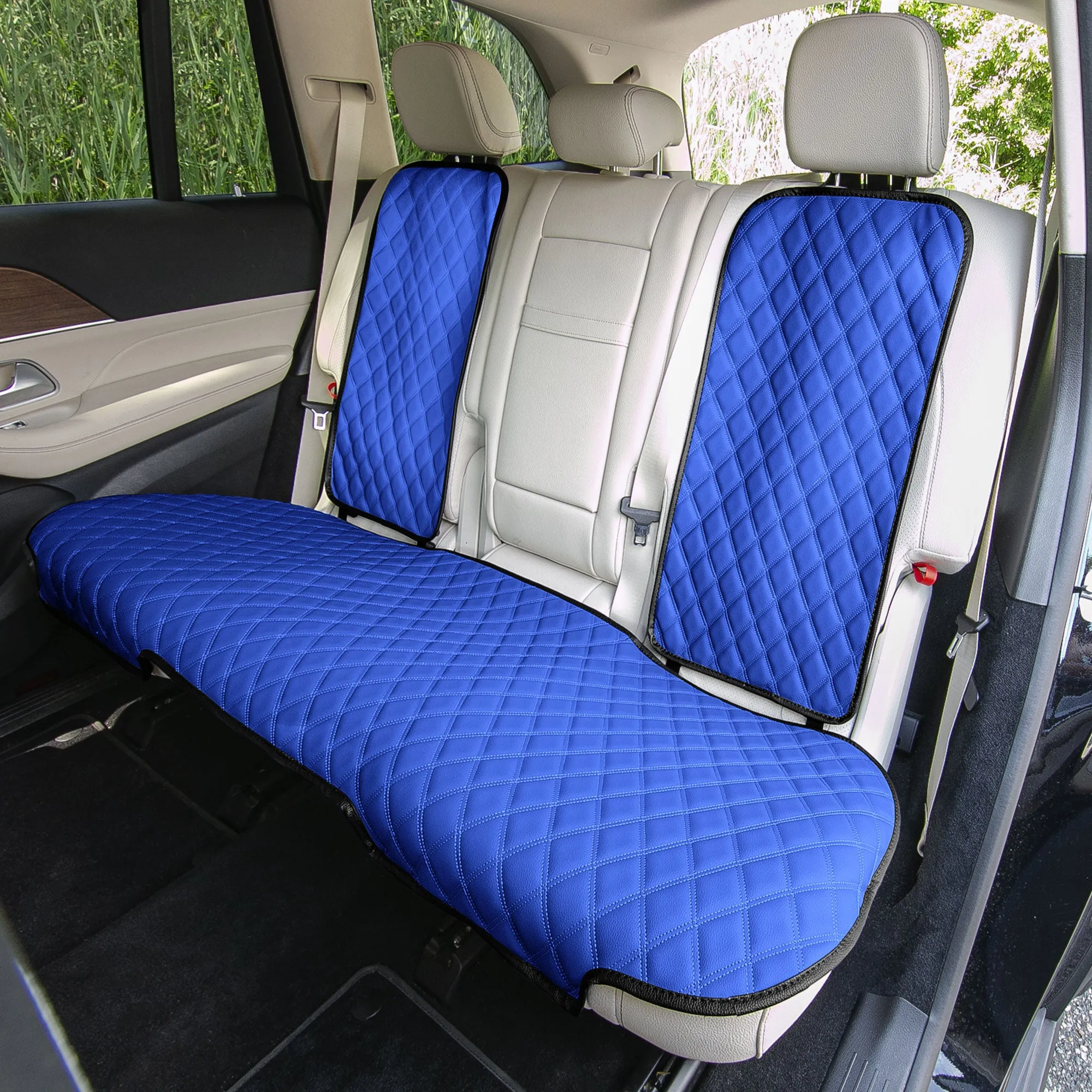 Faux Leather Seat Protectors - Rear Set Blue