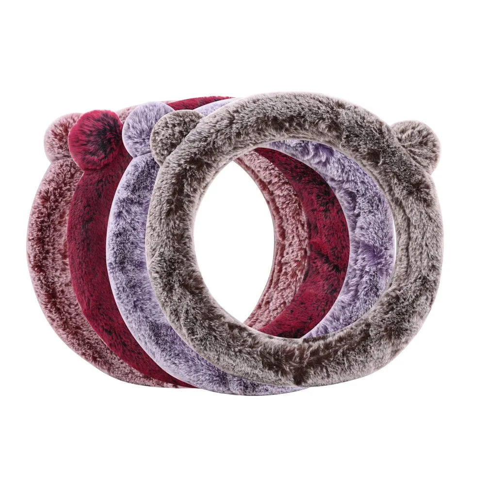 Faux Rabbit Fur Koala Bear Steering Wheel Cover Black