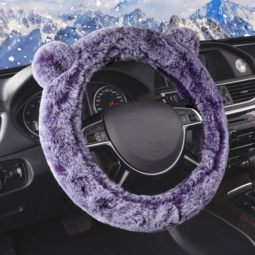 Faux Rabbit Fur Koala Bear Steering Wheel Cover Purple