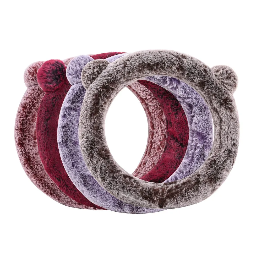 Faux Rabbit Fur Koala Bear Steering Wheel Cover Red