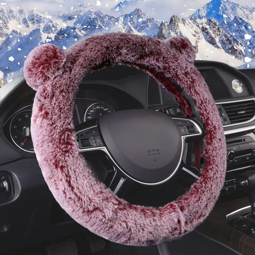 Faux Rabbit Fur Koala Bear Steering Wheel Cover Red