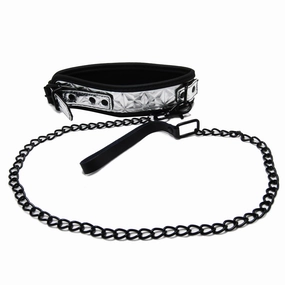 Fetish Pleasure Play Passionate Silver Collar w/Leash