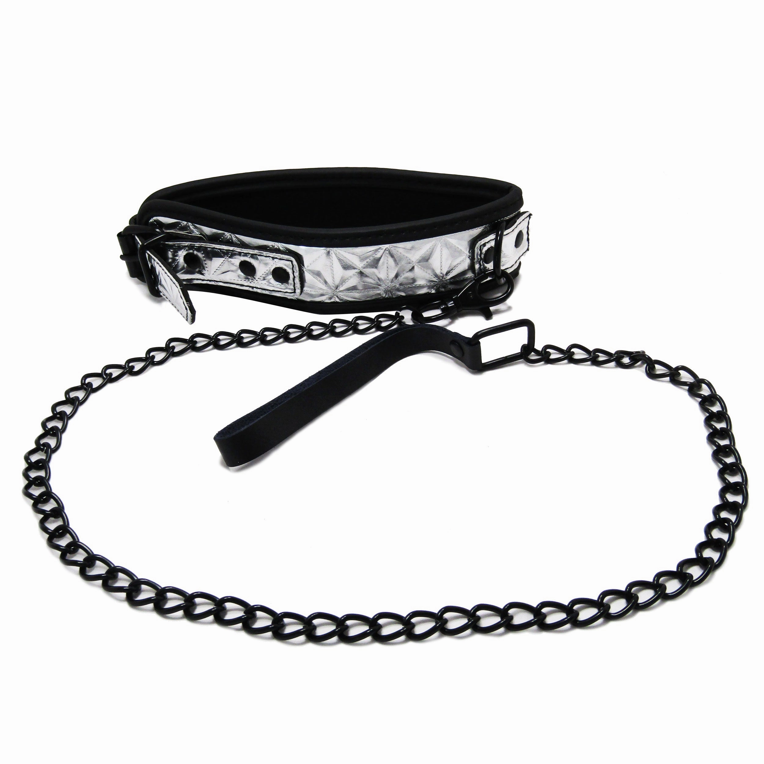 Fetish Pleasure Play Passionate Silver Collar w/Leash