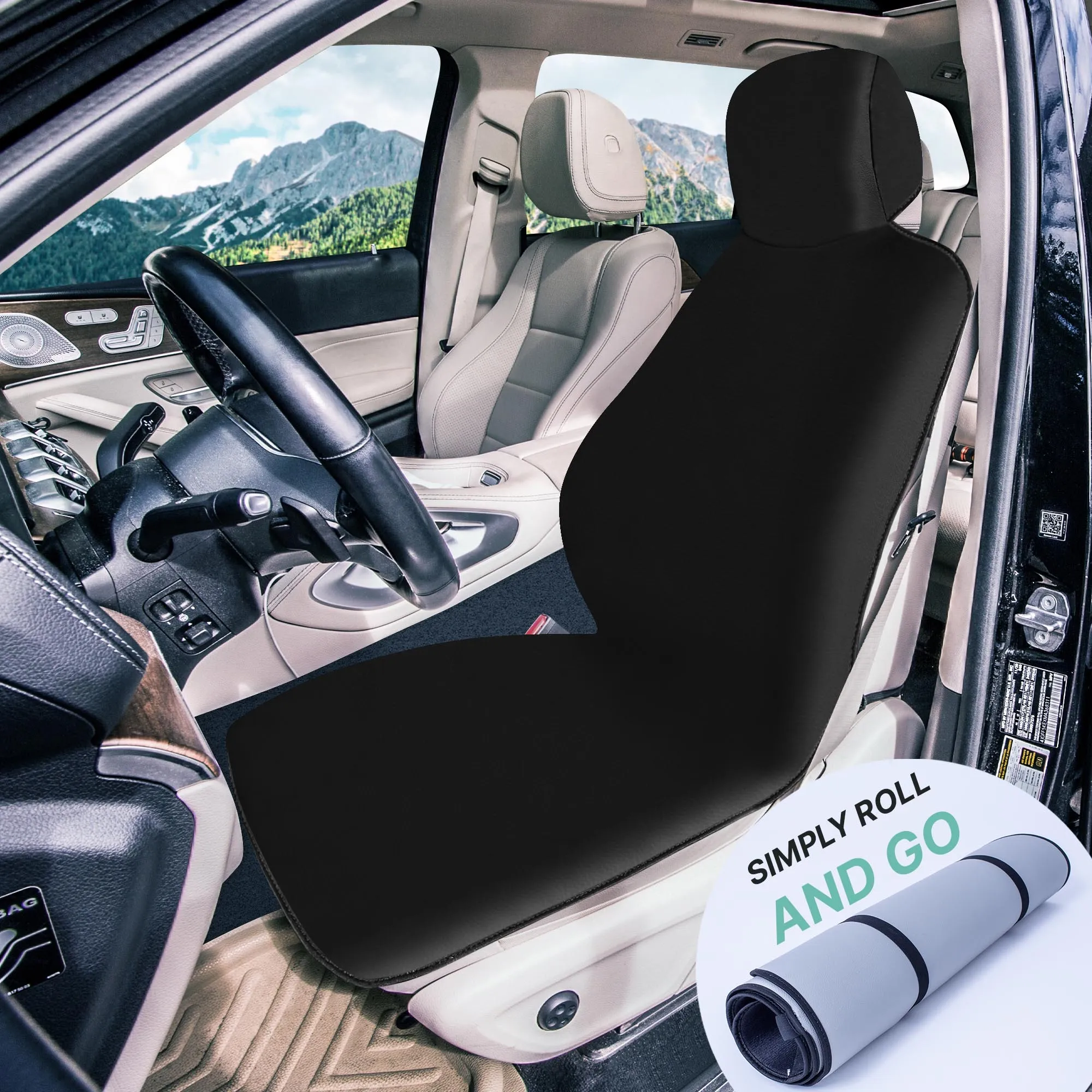 FH Group Easy Roll-Out Car Seat Protector - 1pc Black Faux Leather