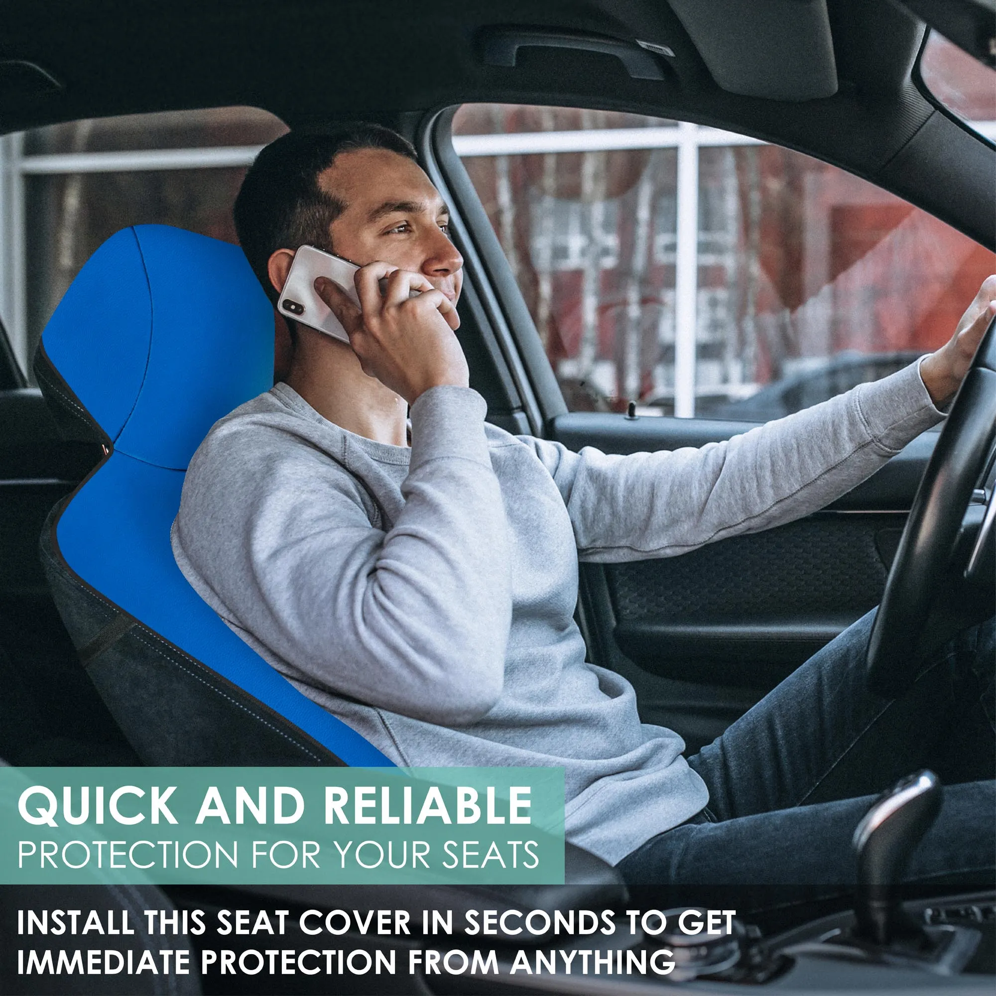 FH Group Easy Roll-Out Car Seat Protector - 1pc Blue Faux Leather