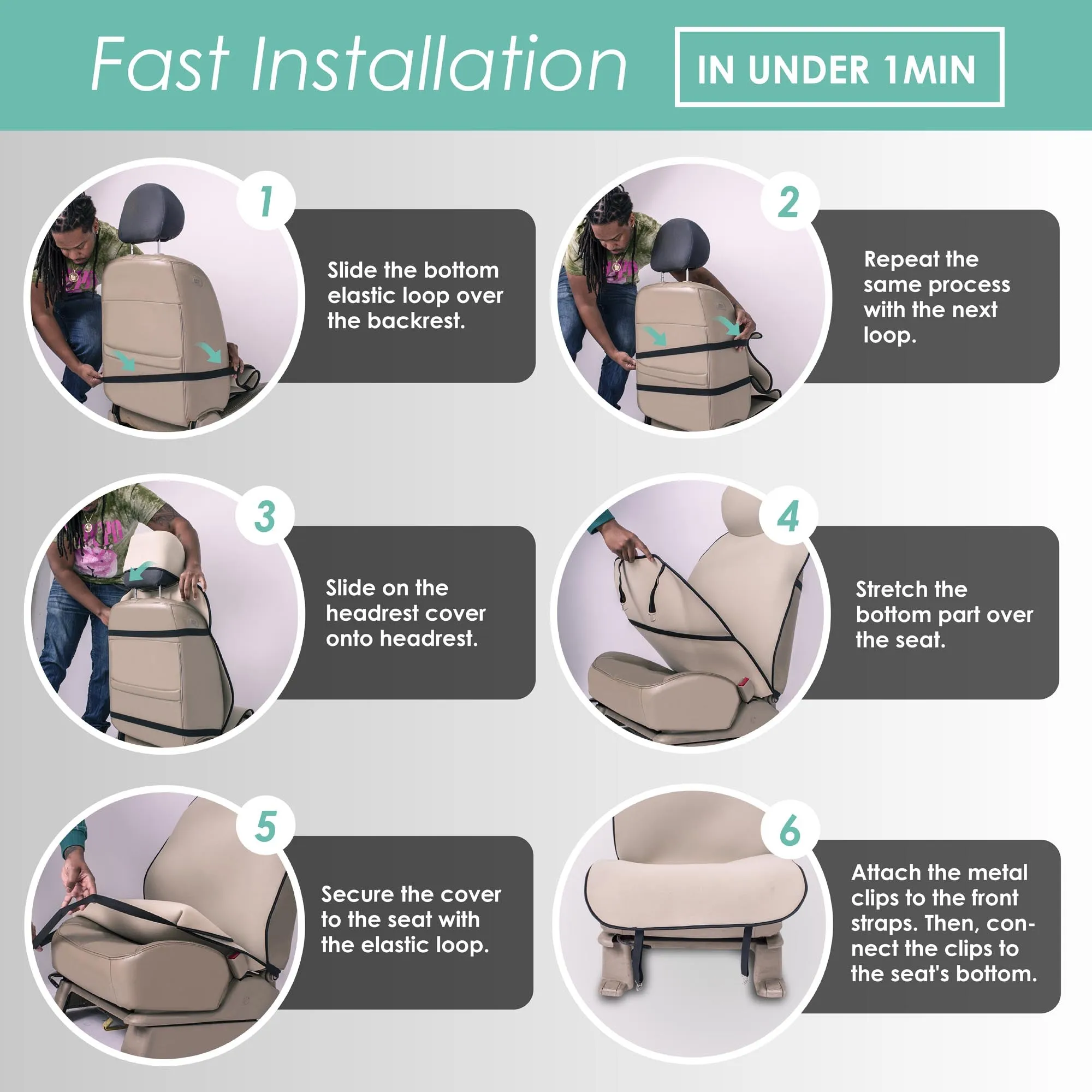FH Group Easy Roll-Out Car Seat Protector - 2pc Gray Neoprene