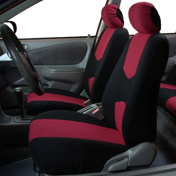 Flat Cloth Seat Covers - Front Set Burgundy