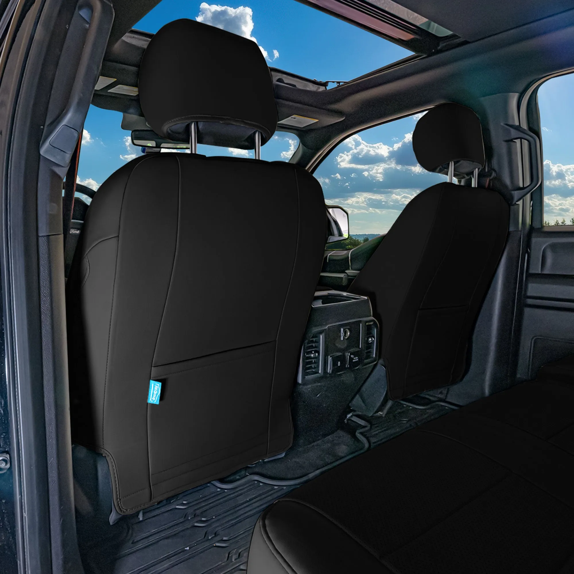 Ford F-150 2015-2024  - Ford F-250 F-350 F-450 2017-2022 - Front Set Seat Covers - Black Faux Leather