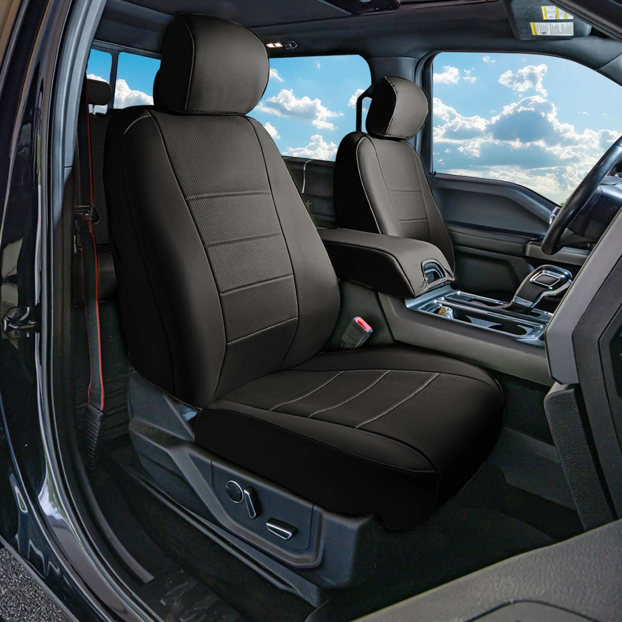 Ford F-150 2015-2024  - Ford F-250 F-350 F-450 2017-2022 - Front Set Seat Covers - Black Faux Leather