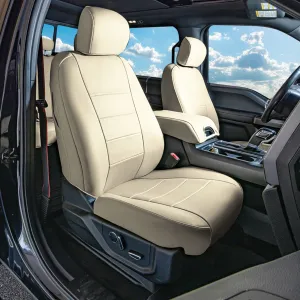 Ford F-150 2015-2024  - Ford F-250 F-350 F-450 2017-2022 - Front Set Seat Covers - Solid Beige Faux Leather