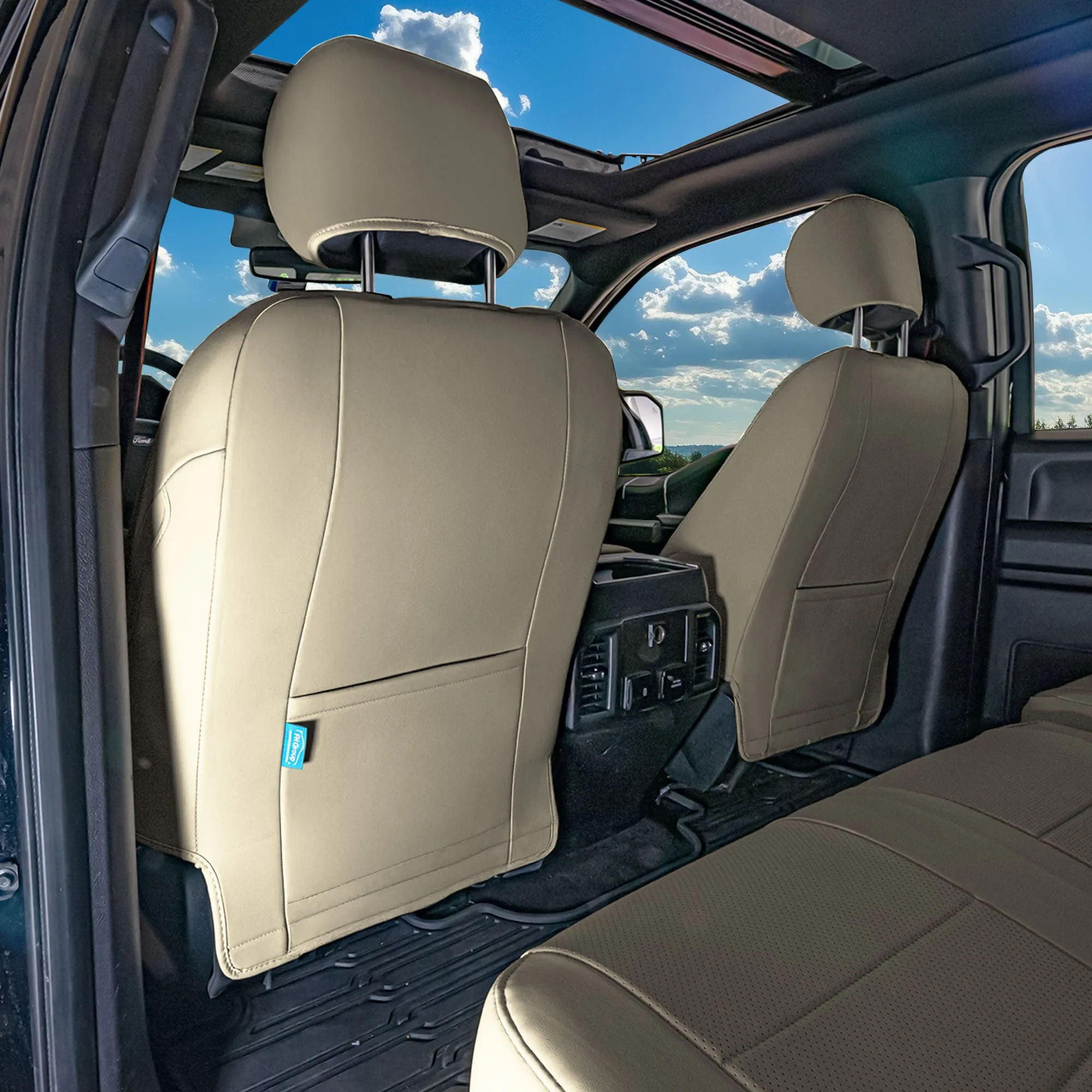 Ford F-150 2015-2024  - Ford F-250 F-350 F-450 2017-2022 - Front Set Seat Covers - Solid Beige Faux Leather
