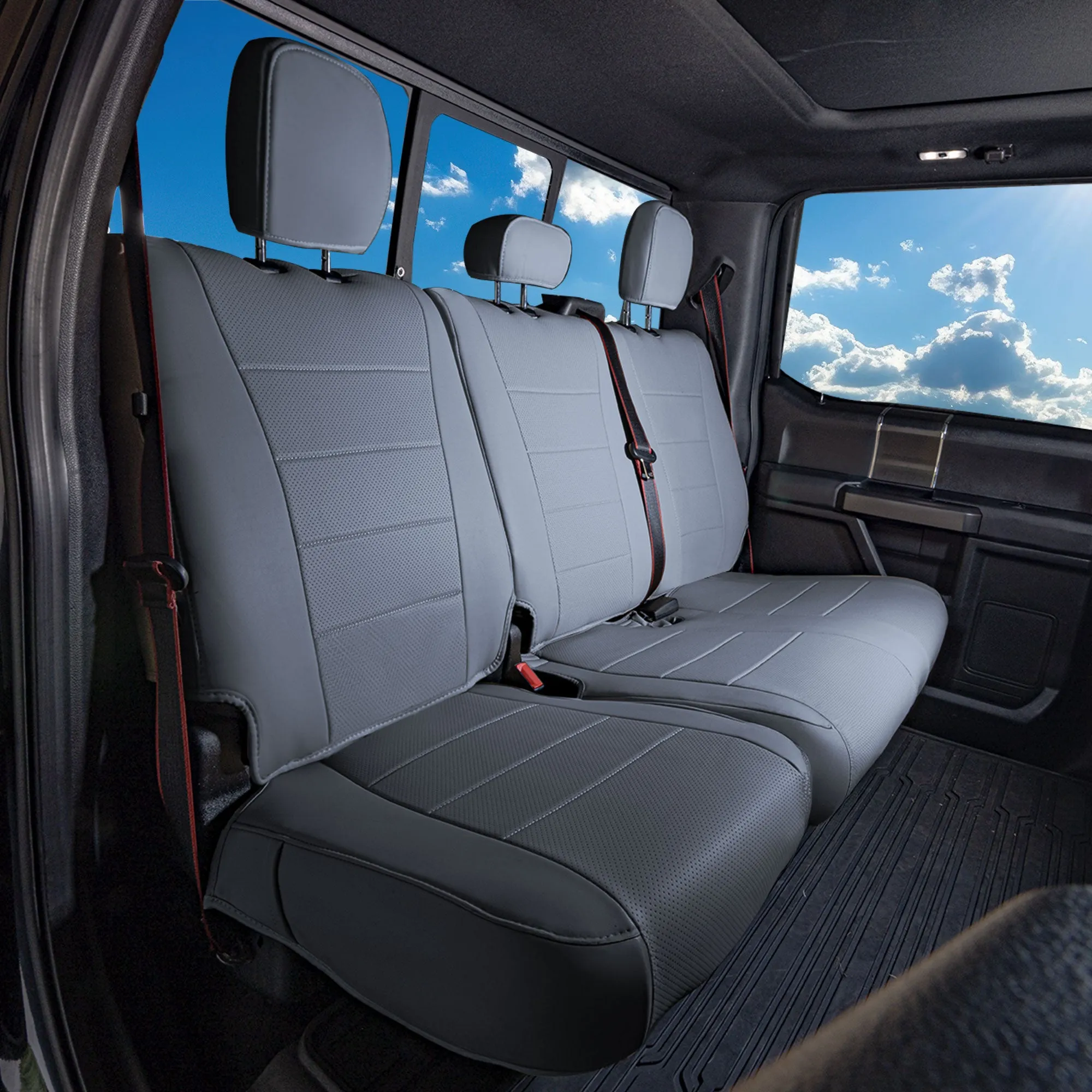 Ford F-150 2015-2024  - Ford F-250 F-350 F-450 2017-2022 - Full Set Seat Covers - Solid Gray Faux Leather