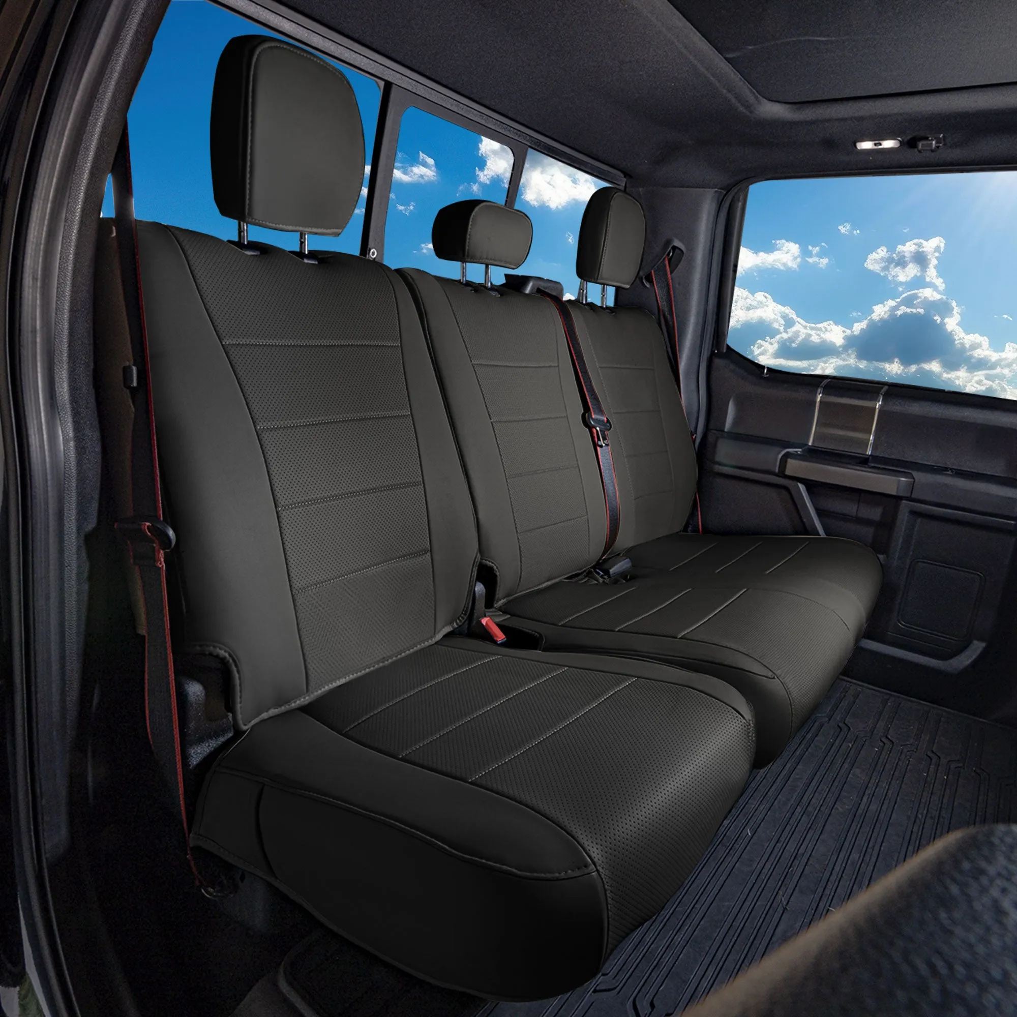 Ford F-150 2015-2024  - Ford F-250 F-350 F-450 2017-2022 - Rear Set Seat Covers - Black Faux Leather