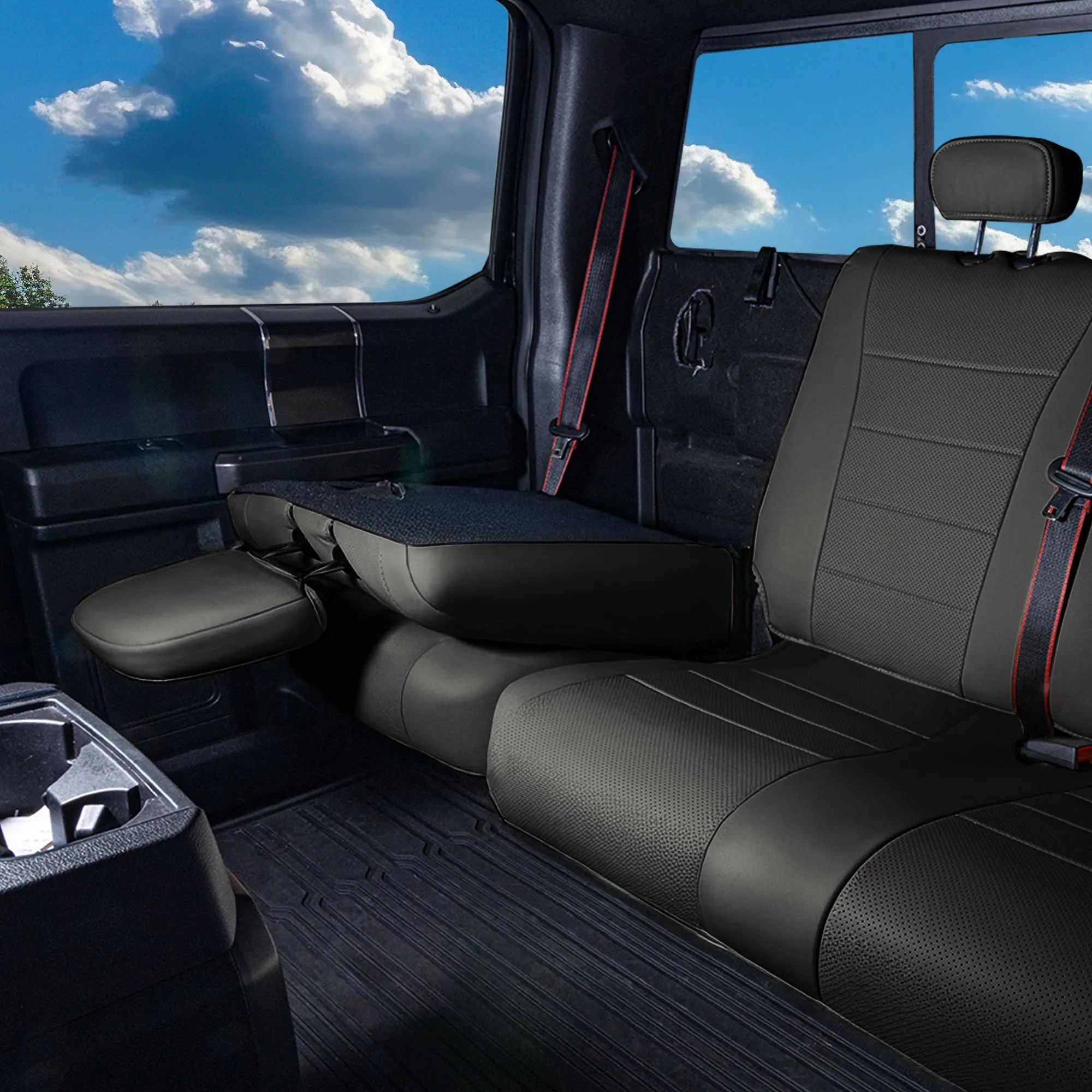 Ford F-150 2015-2024  - Ford F-250 F-350 F-450 2017-2022 - Rear Set Seat Covers - Black Faux Leather