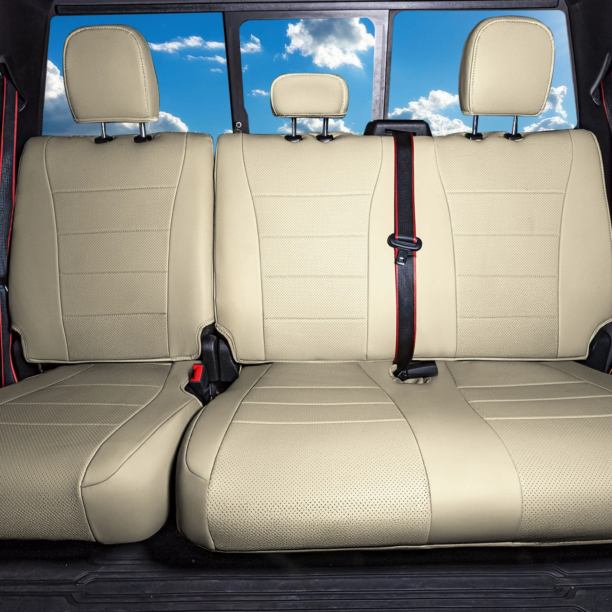 Ford F-150 2015-2024  - Ford F-250 F-350 F-450 2017-2022 - Rear Set Seat Covers - Solid Beige Faux Leather