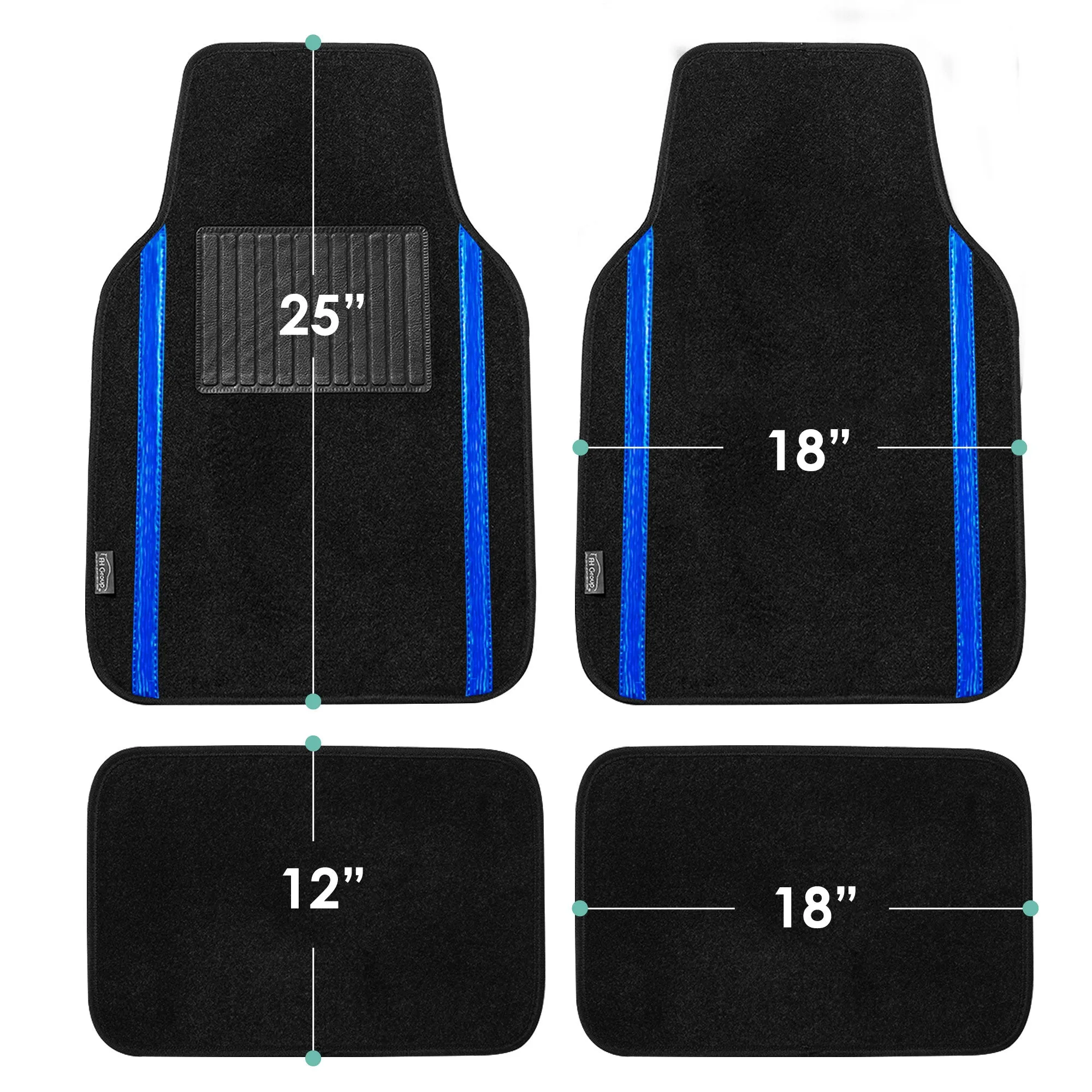 Galaxy13 Metallic Stripe Non-Slip Carpet Floor Mats - Full Set Blue