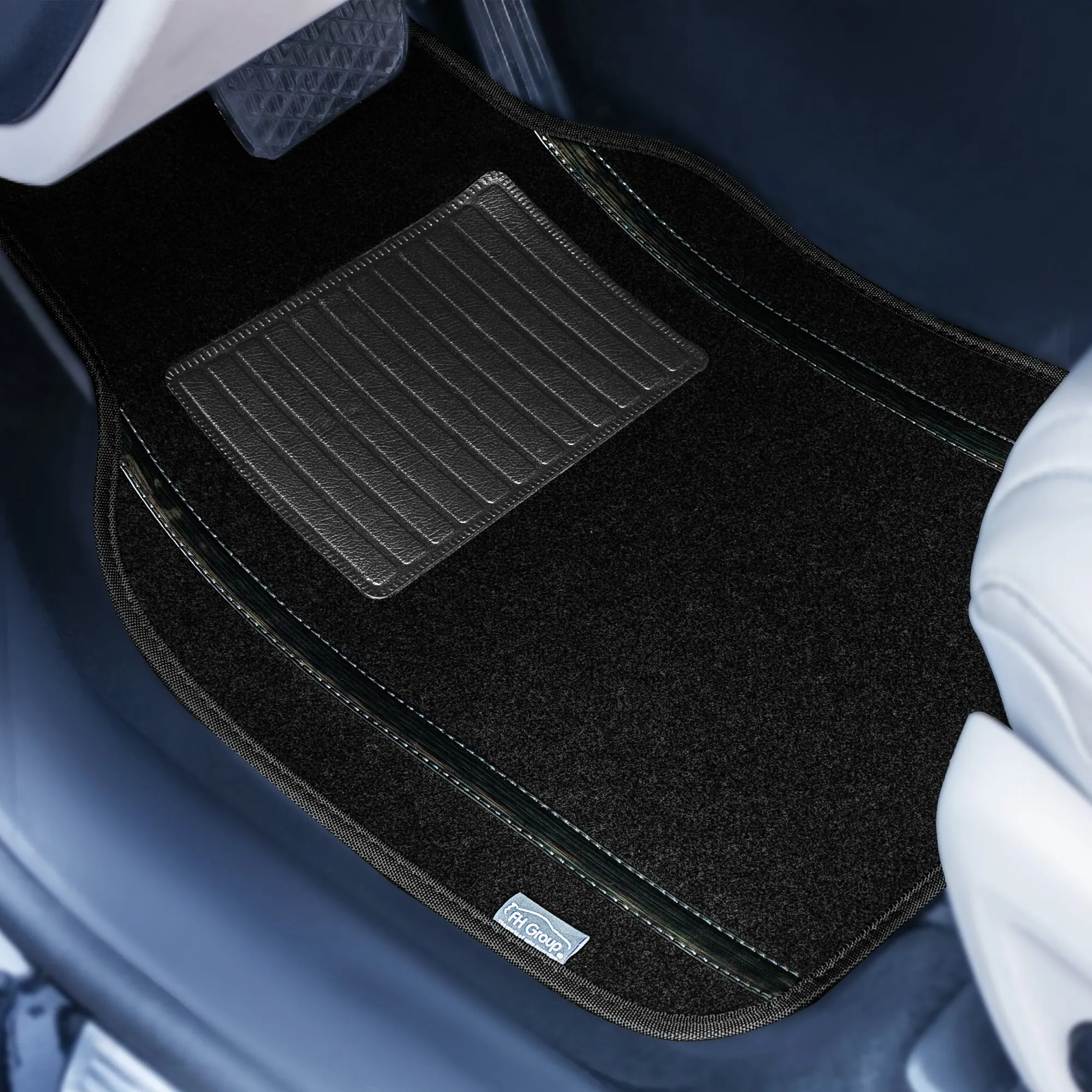Galaxy13 Metallic Striped Deluxe Leatherette Seat Covers and Matching Floor Mats - Black Combo Set