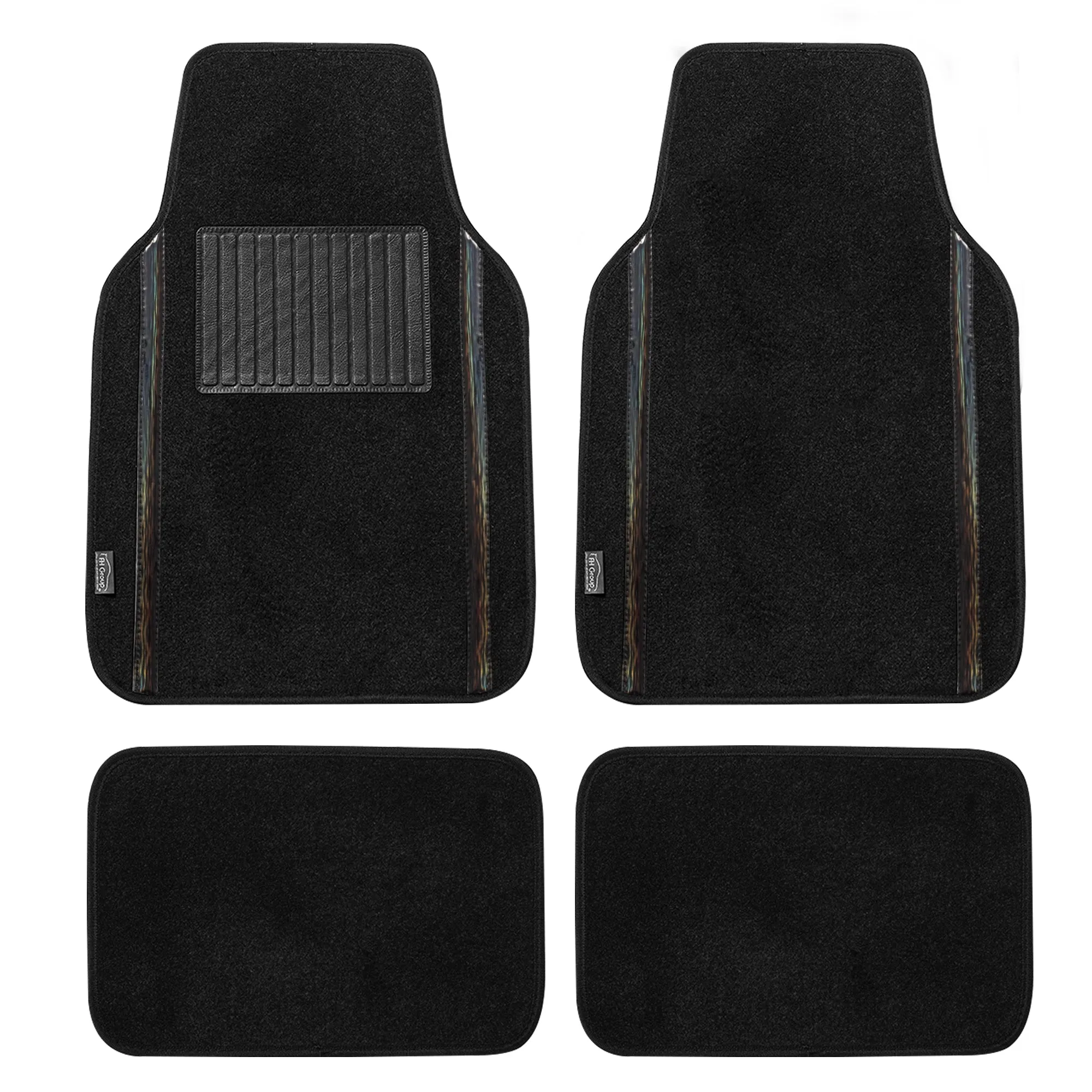 Galaxy13 Metallic Striped Deluxe Leatherette Seat Covers and Matching Floor Mats - Black Combo Set