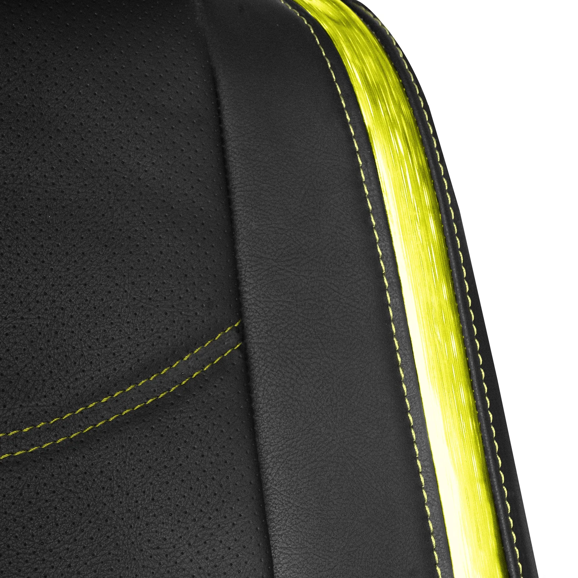 Galaxy13 Metallic Striped Deluxe Leatherette Seat Covers and Matching Floor Mats - Yellow Combo Set