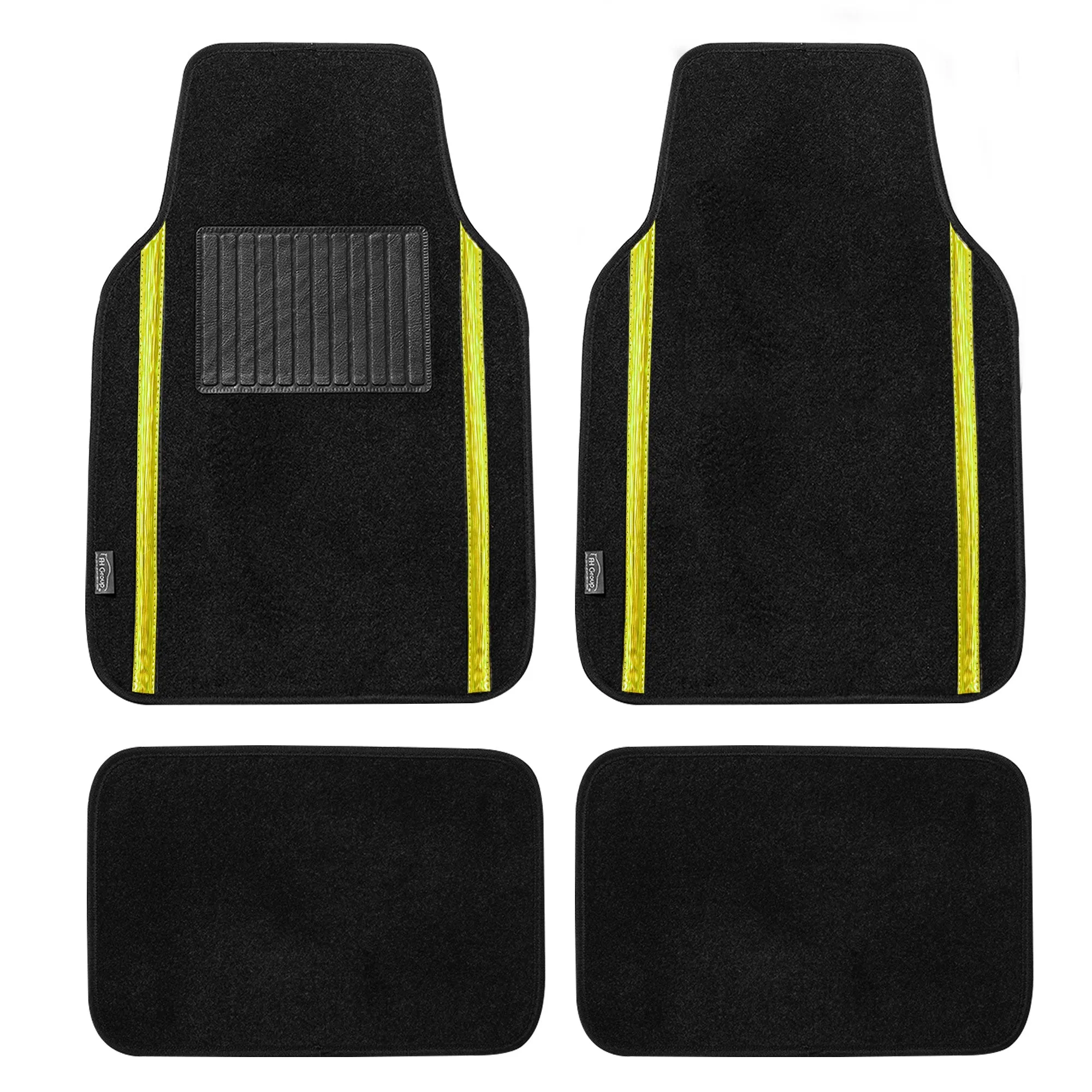 Galaxy13 Metallic Striped Deluxe Leatherette Seat Covers and Matching Floor Mats - Yellow Combo Set