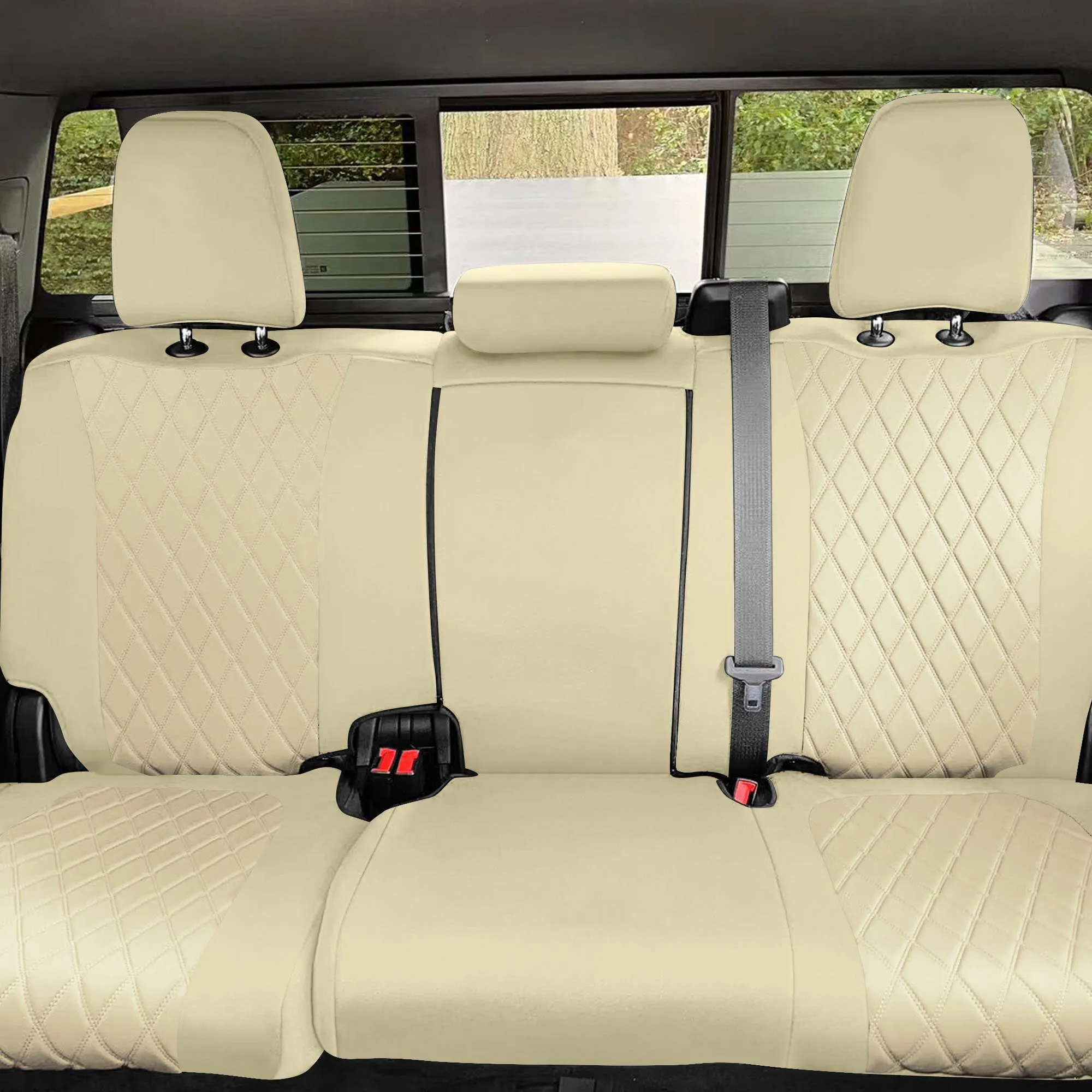 GMC Sierra 1500 2500HD 3500HD SLT | AT4 | DENALI 2019-2023 - Rear Set Seat Covers - Solid Beige Ultraflex Neoprene