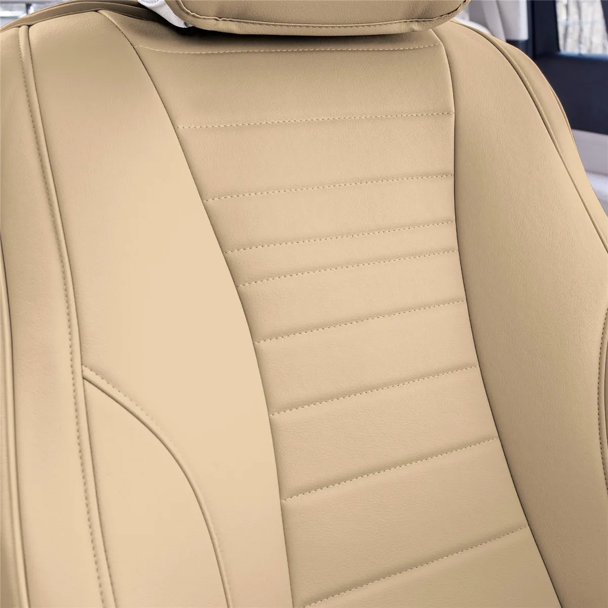 Grande70 Luxe Faux Leather Car Seat Covers with Sleek Pattern - Front Set Beige