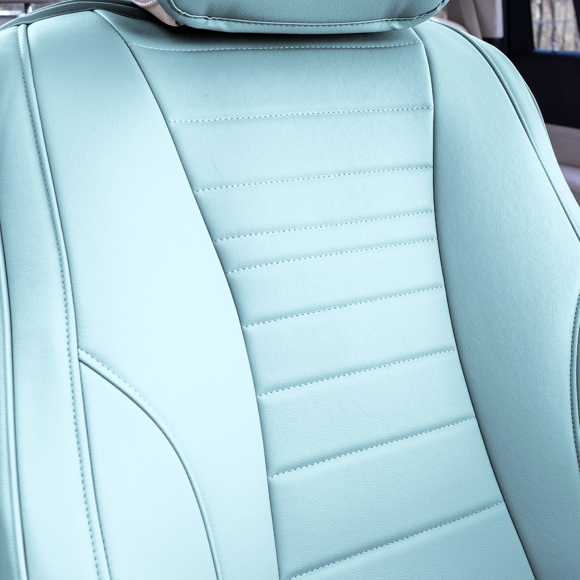 Grande70 Luxe Faux Leather Car Seat Covers with Sleek Pattern - Front Set Blue
