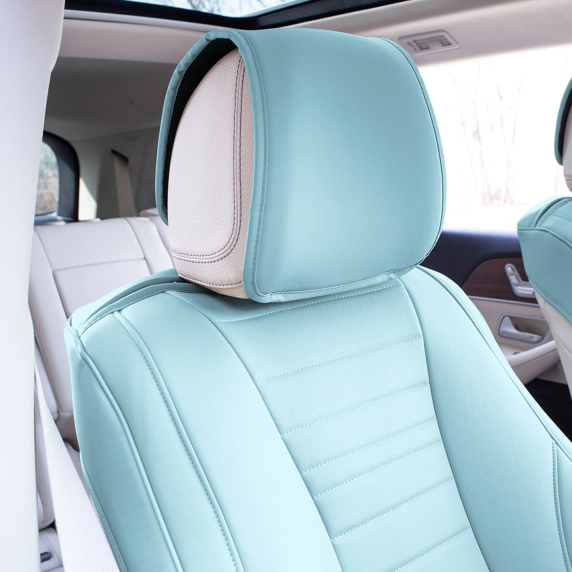 Grande70 Luxe Faux Leather Car Seat Covers with Sleek Pattern - Front Set Blue