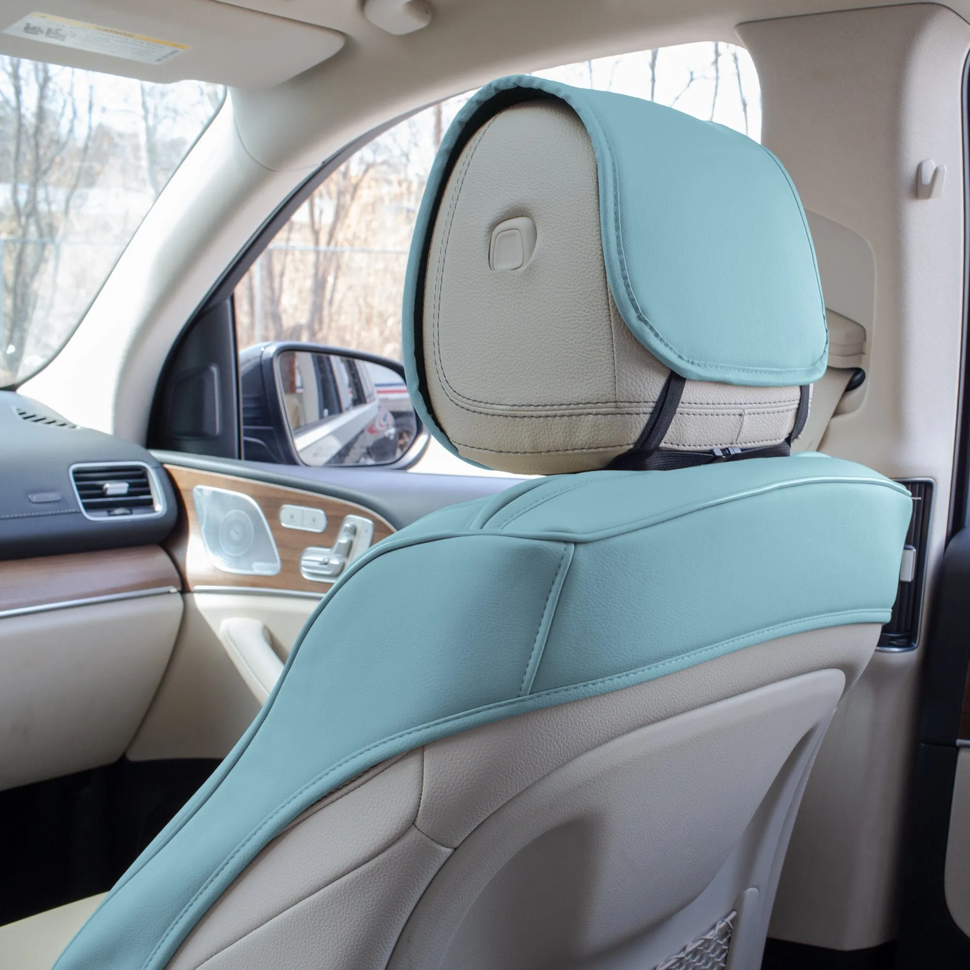 Grande70 Luxe Faux Leather Car Seat Covers with Sleek Pattern - Front Set Blue