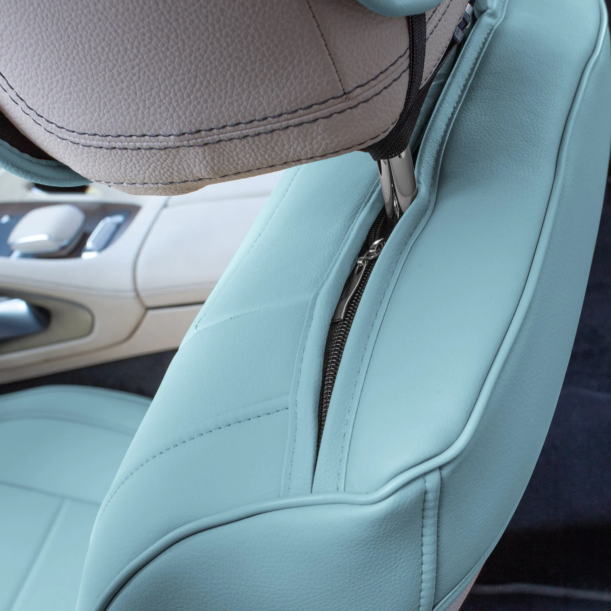Grande70 Luxe Faux Leather Car Seat Covers with Sleek Pattern - Front Set Blue