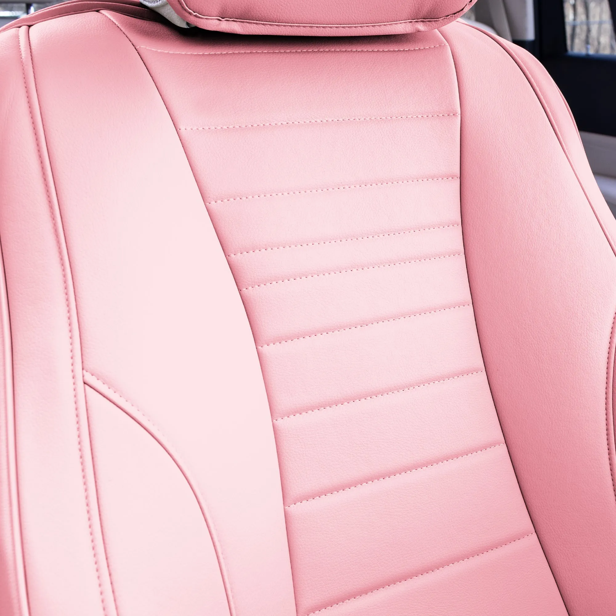 Grande70 Luxe Faux Leather Car Seat Covers with Sleek Pattern - Front Set Pink