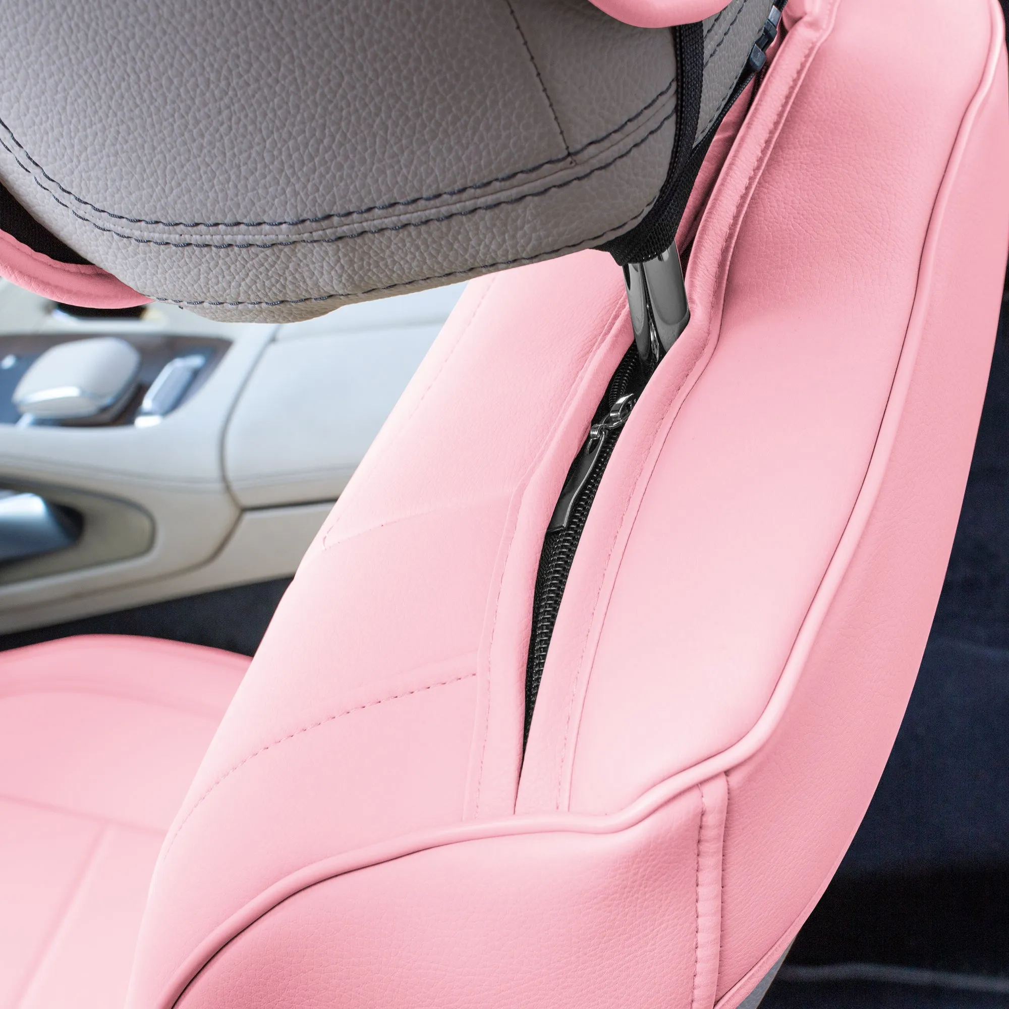 Grande70 Luxe Faux Leather Car Seat Covers with Sleek Pattern - Front Set Pink