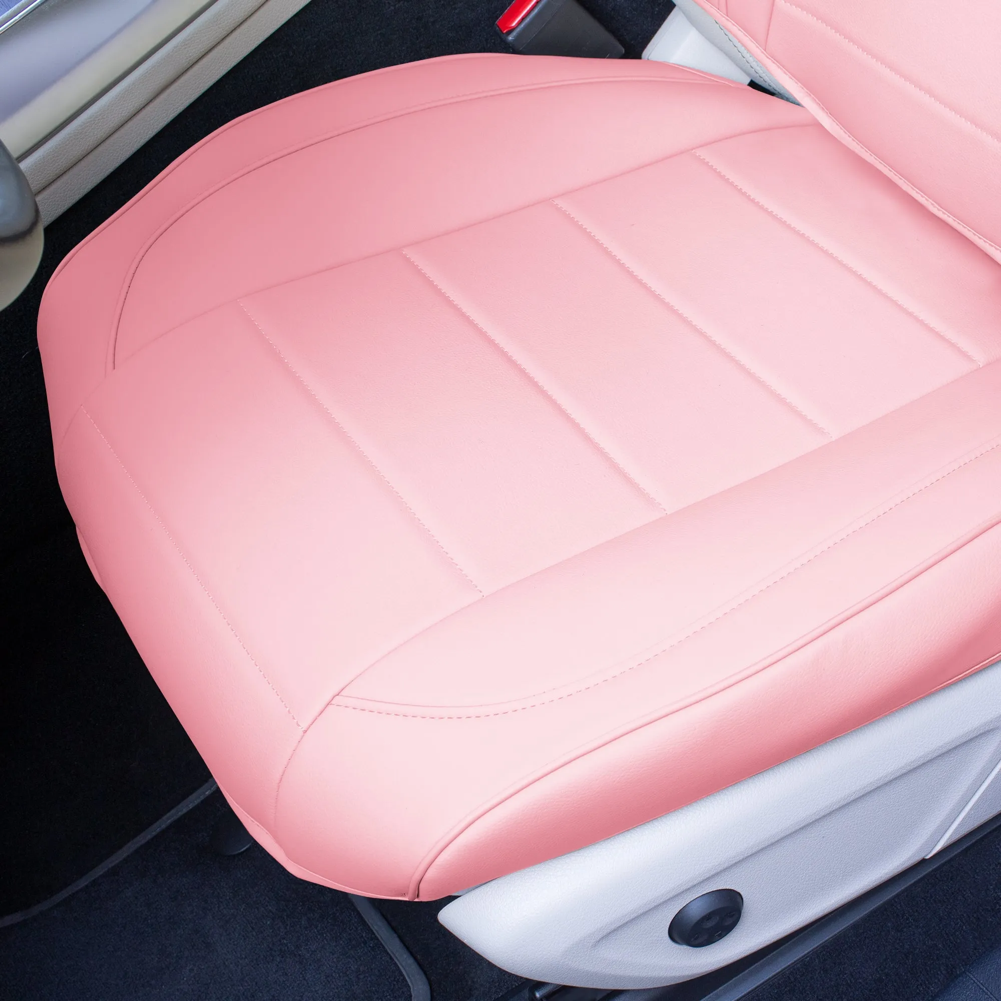 Grande70 Luxe Faux Leather Car Seat Covers with Sleek Pattern - Front Set Pink