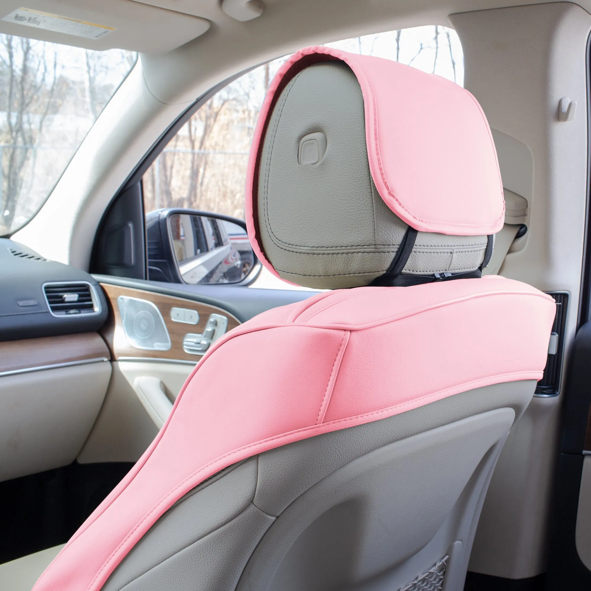 Grande70 Luxe Faux Leather Car Seat Covers with Sleek Pattern - Front Set Pink