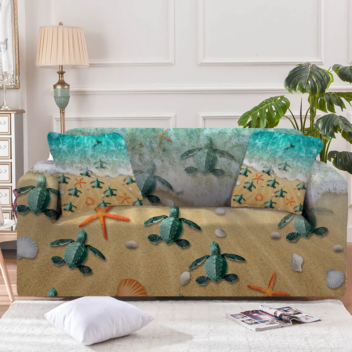 Happy Little Sea Turtles Couch Cover