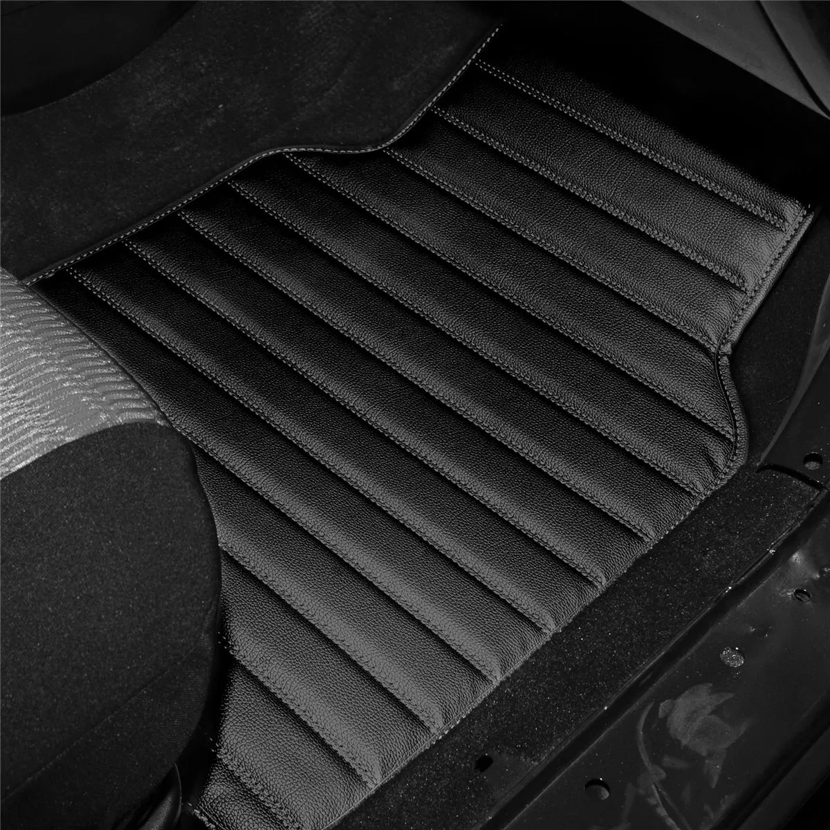 Heavy Duty Non-Slip Faux Leather Floor Mats - Full Set Black