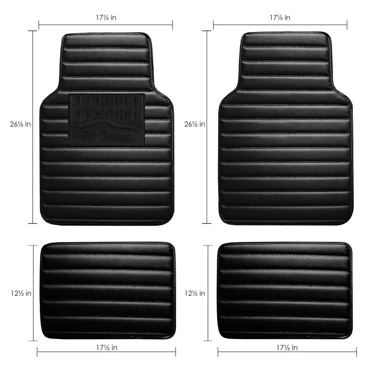 Heavy Duty Non-Slip Faux Leather Floor Mats - Full Set Black