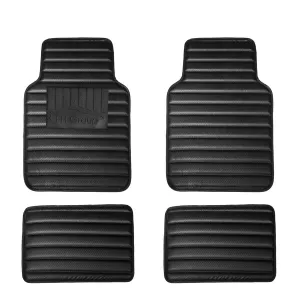 Heavy Duty Non-Slip Faux Leather Floor Mats - Full Set Carbon Black