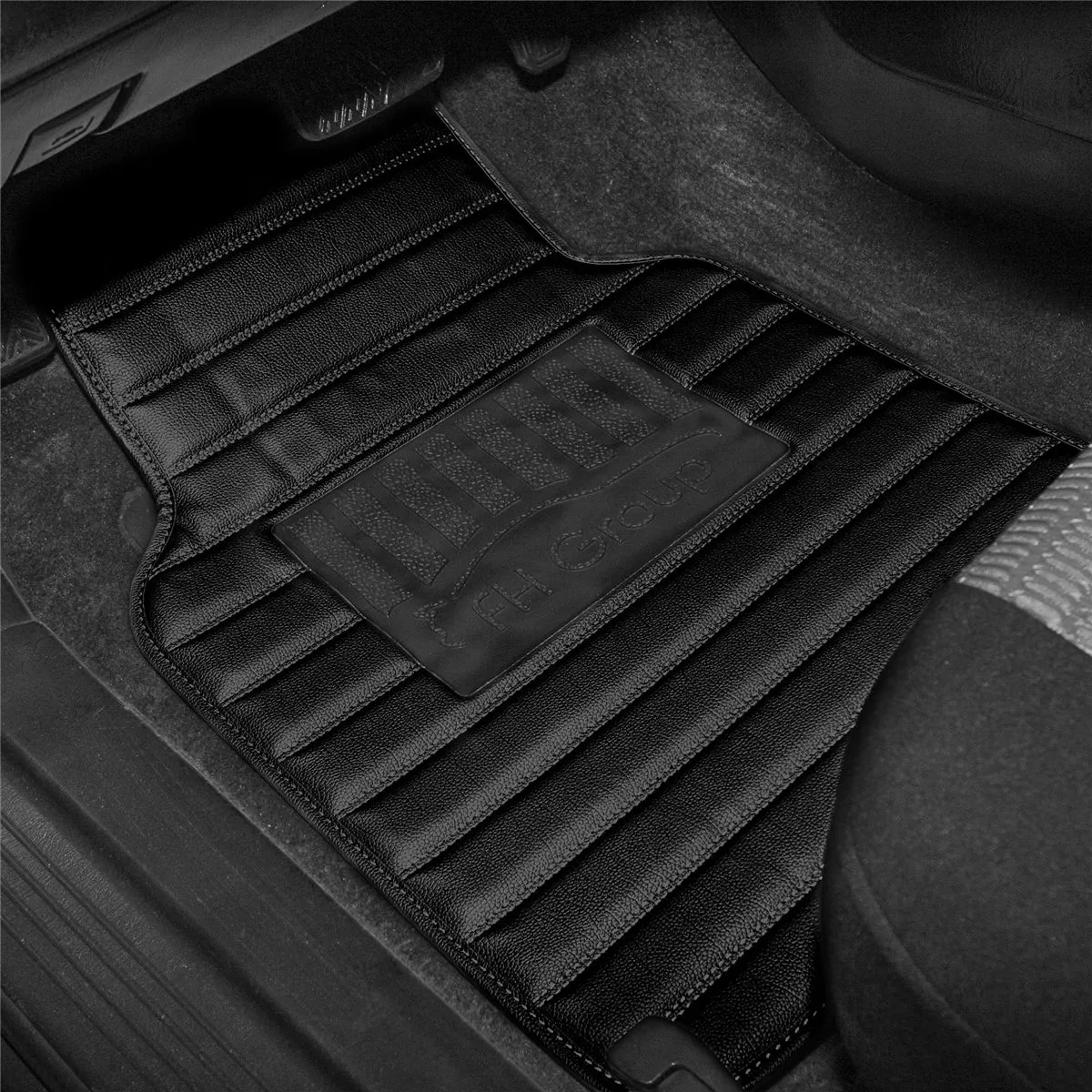 Heavy Duty Non-Slip Faux Leather Floor Mats - Full Set Carbon Black