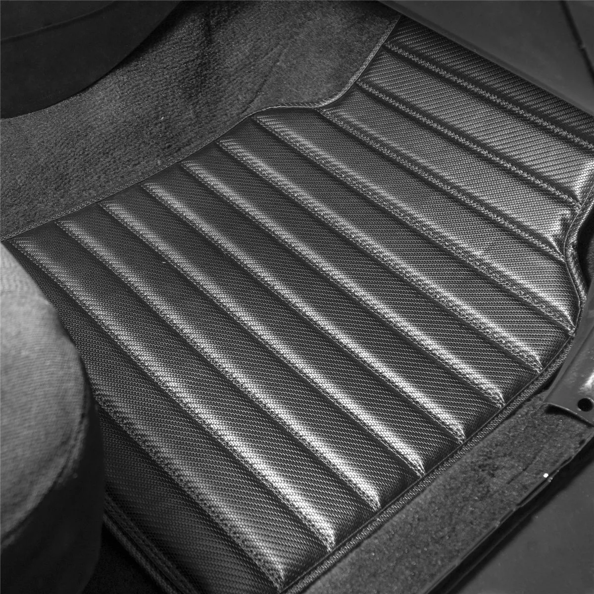 Heavy Duty Non-Slip Faux Leather Floor Mats - Full Set Carbon Black