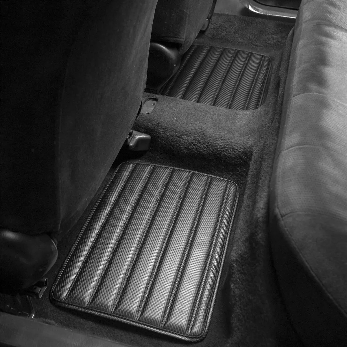 Heavy Duty Non-Slip Faux Leather Floor Mats - Full Set Carbon Black